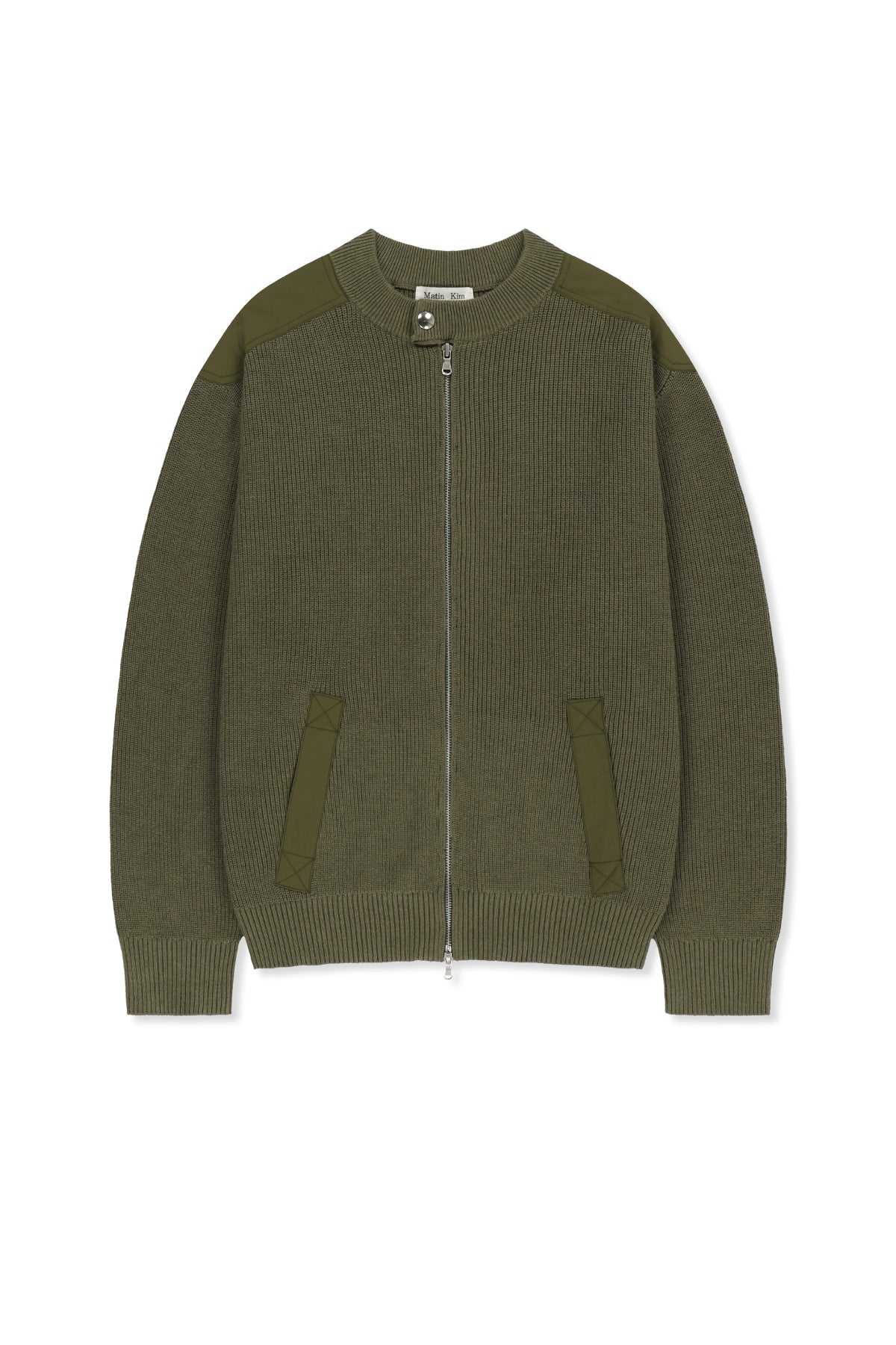 Matinkim Patch Detail Knit Zip UP For Men IN Khaki
