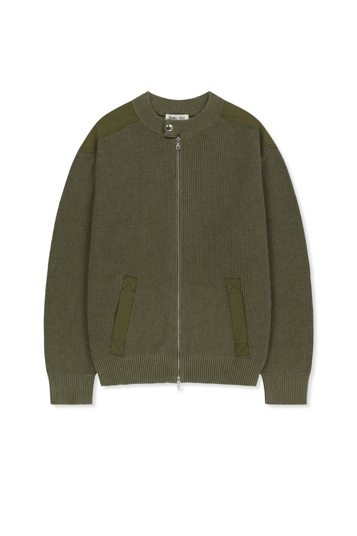 Matinkim Patch Detail Knit Zip UP For Men IN Khaki
