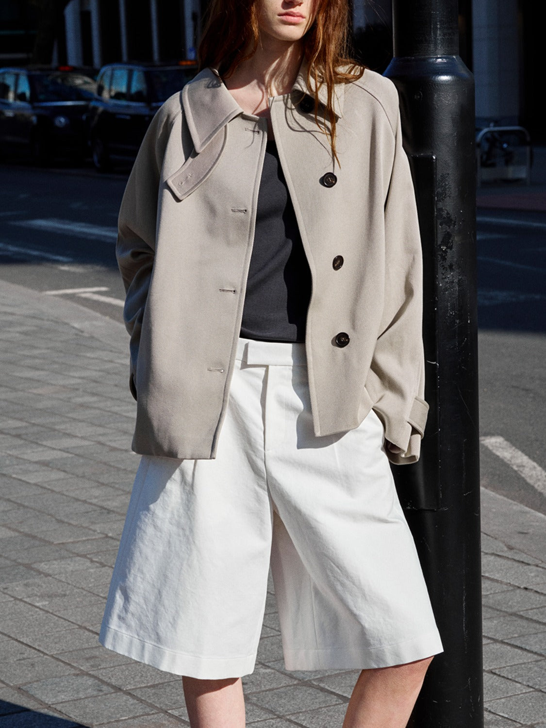 Facade Pattern Oversized Cotton Half Coat olive beige