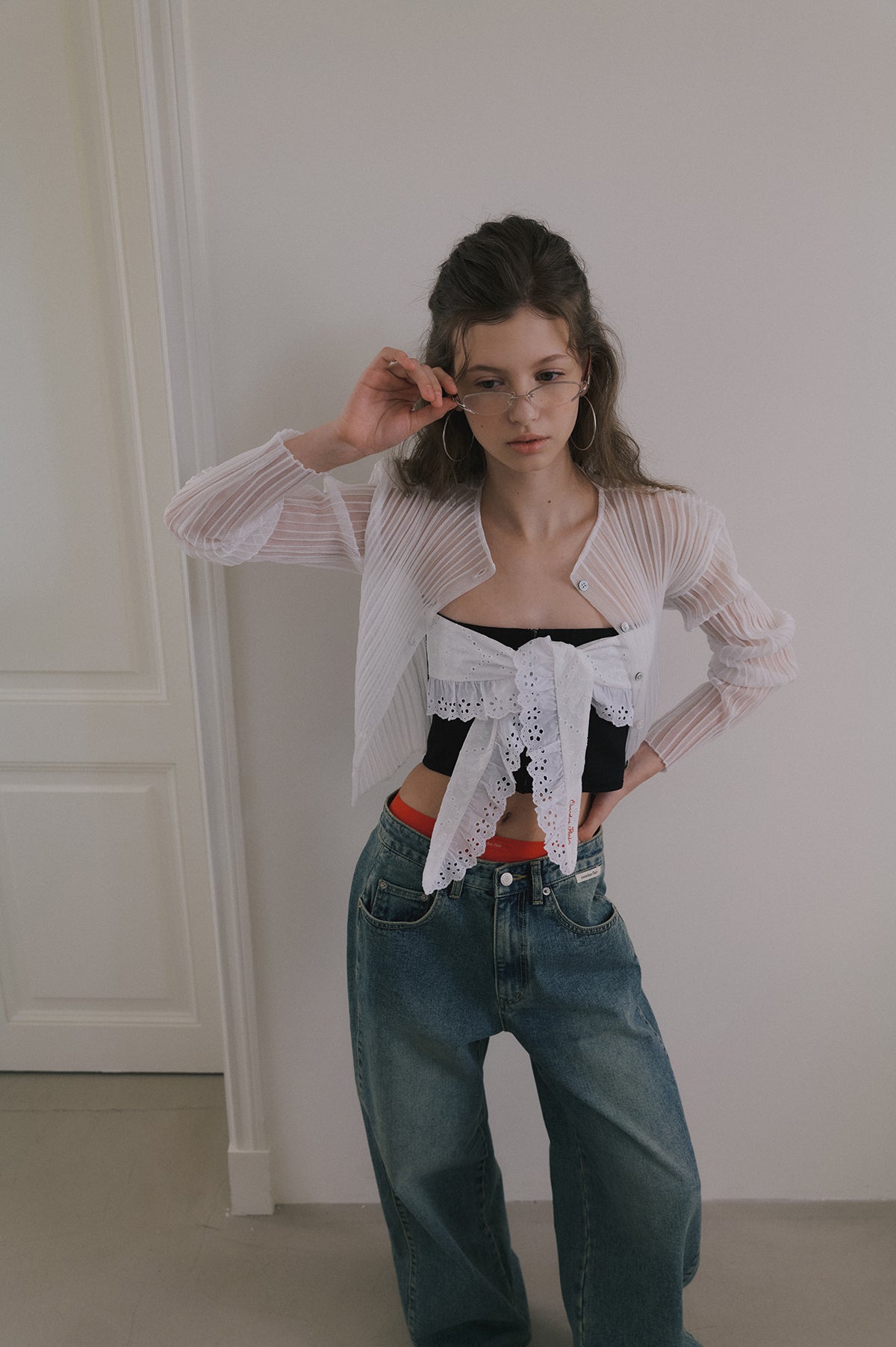 Overdueflair Sheer Glossy Ribbed Cardigan White