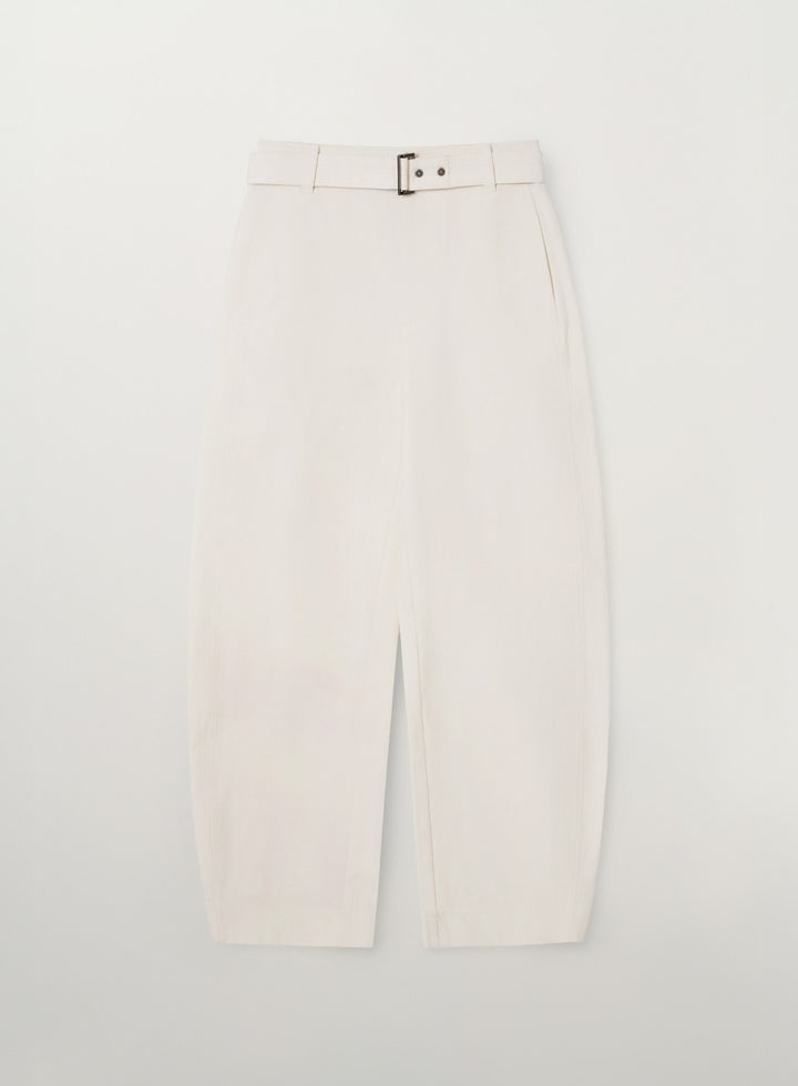 Satur Belted Cotton Barrel Fit Pants - Cream