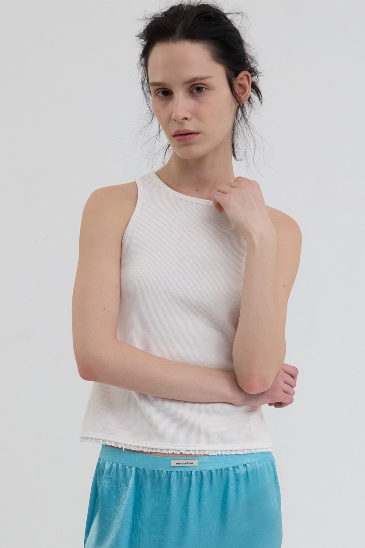 Overdueflair New Halter Neck Lace Sleeveless White