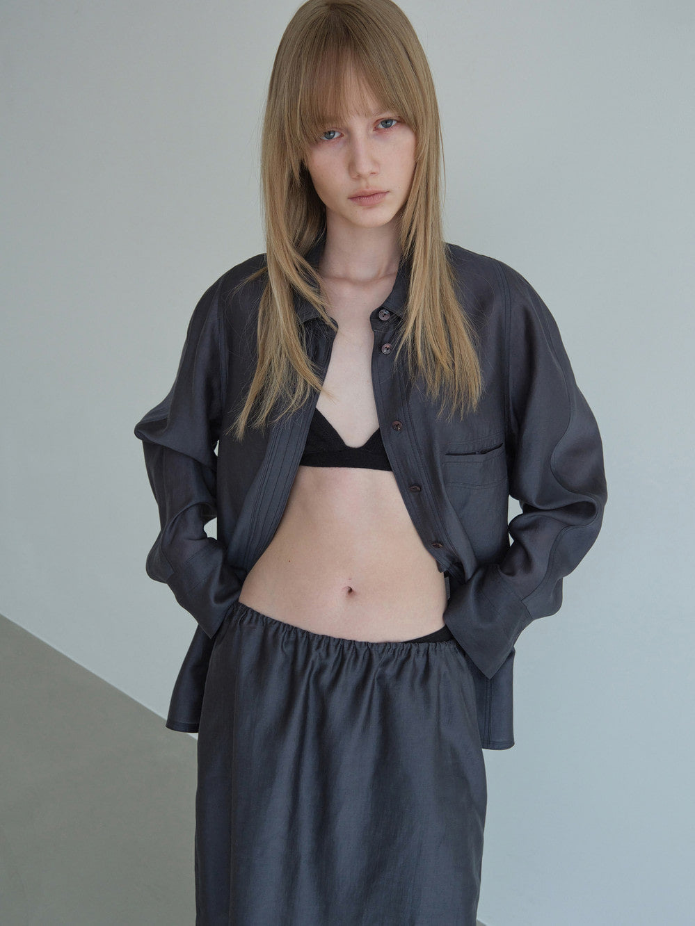 Low Classic See-Through Back Strap Shirt Charcoal