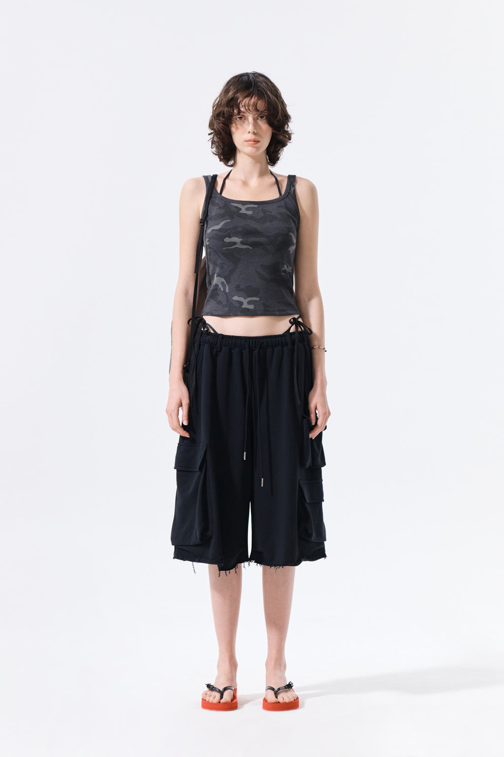Matinkim Terry Utility Pocket Bermuda Pants IN Black