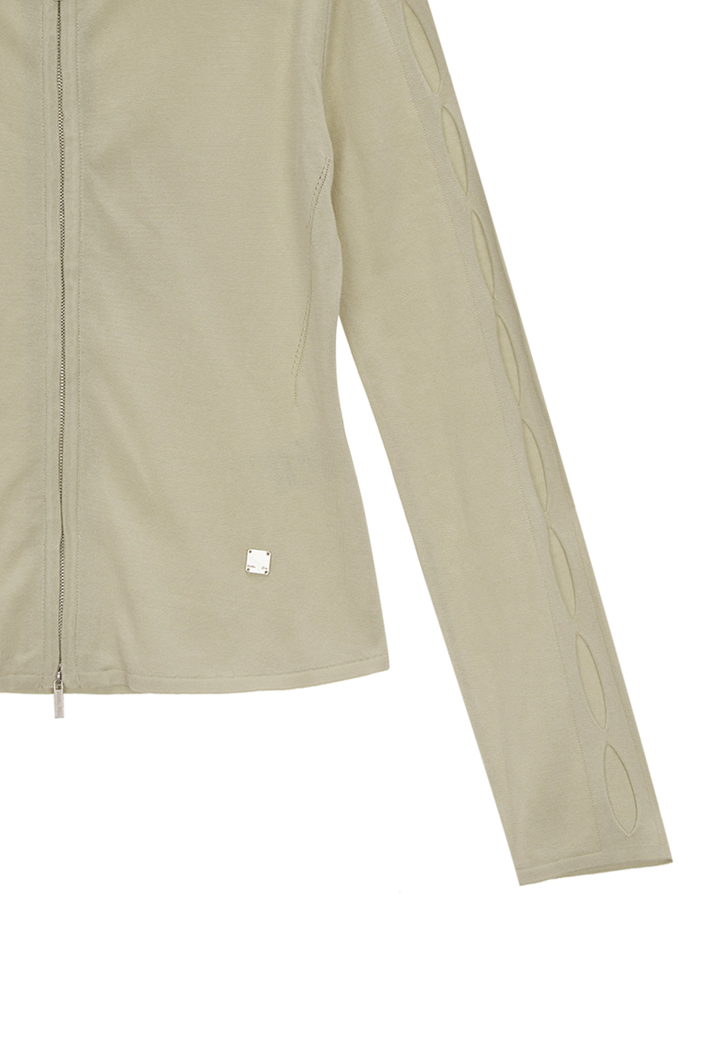 [matinkim] SLEEVE HOLE POINT HOODY KNIT ZIP UP IN LIGHT GREEN