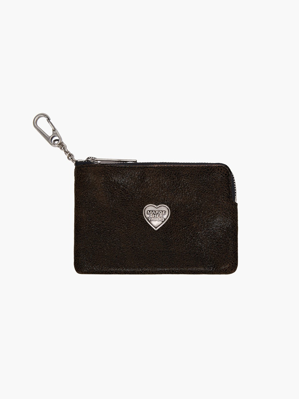 Margesherwood Heart Zipper Wallet Silver Logo brown+black two-tone cracked