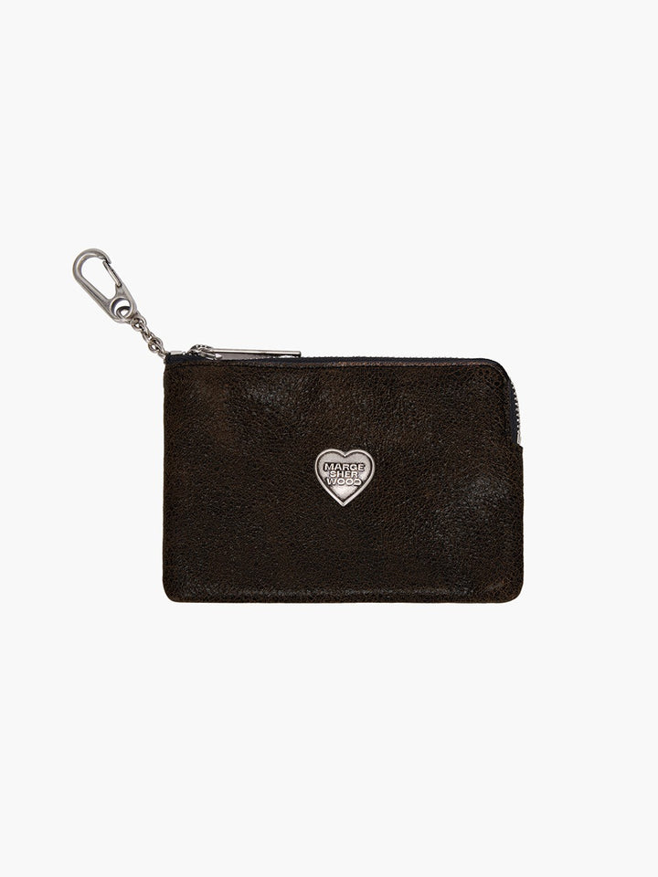 Margesherwood Heart Zipper Wallet Silver Logo brown+black two-tone cracked