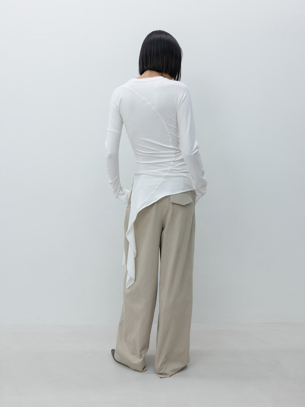 Low Classic Washed Cotton Wide Two-Tuck Pants Beige
