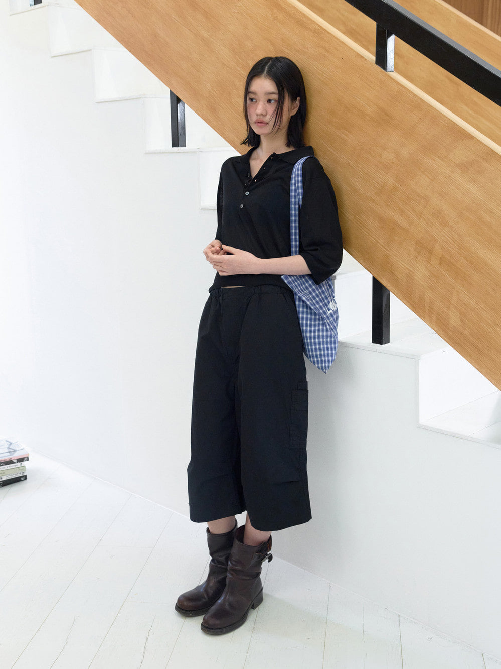 Low Classic Washed Cotton Cargo Half Pants Black