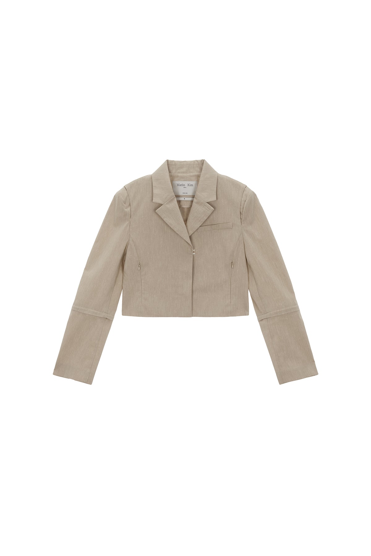 Matinkim Zipper Point Linen Crop Jacket IN Beige