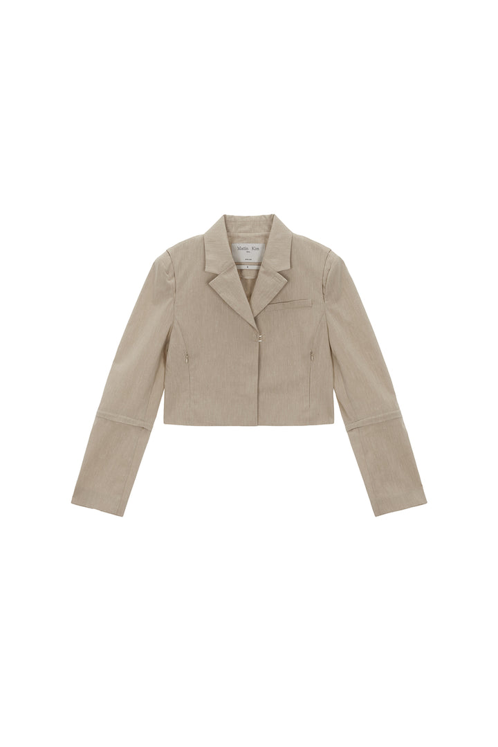 Matinkim Zipper Point Linen Crop Jacket IN Beige