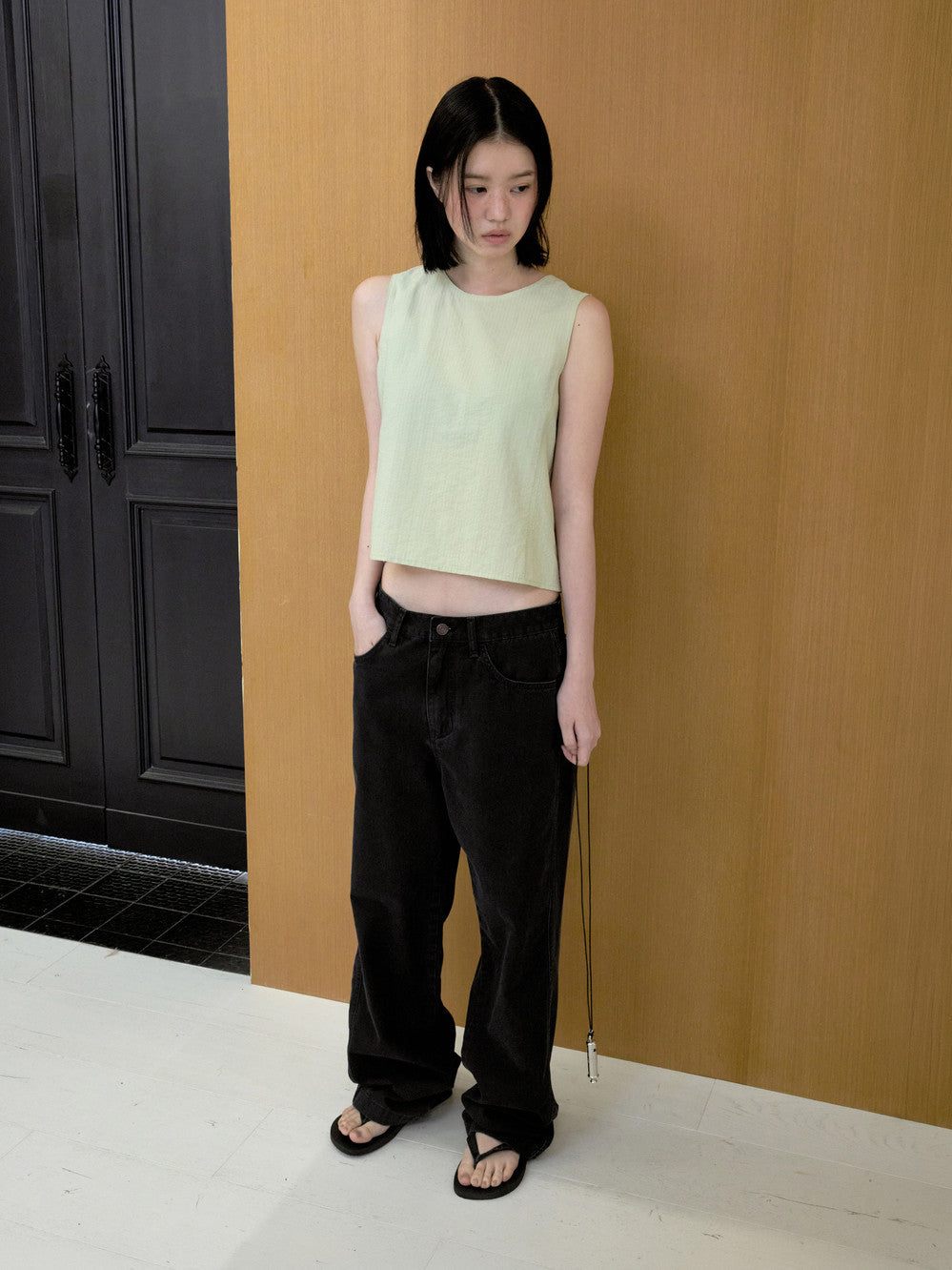 Low Classic Sheer Sleeveless Blouse Light Green