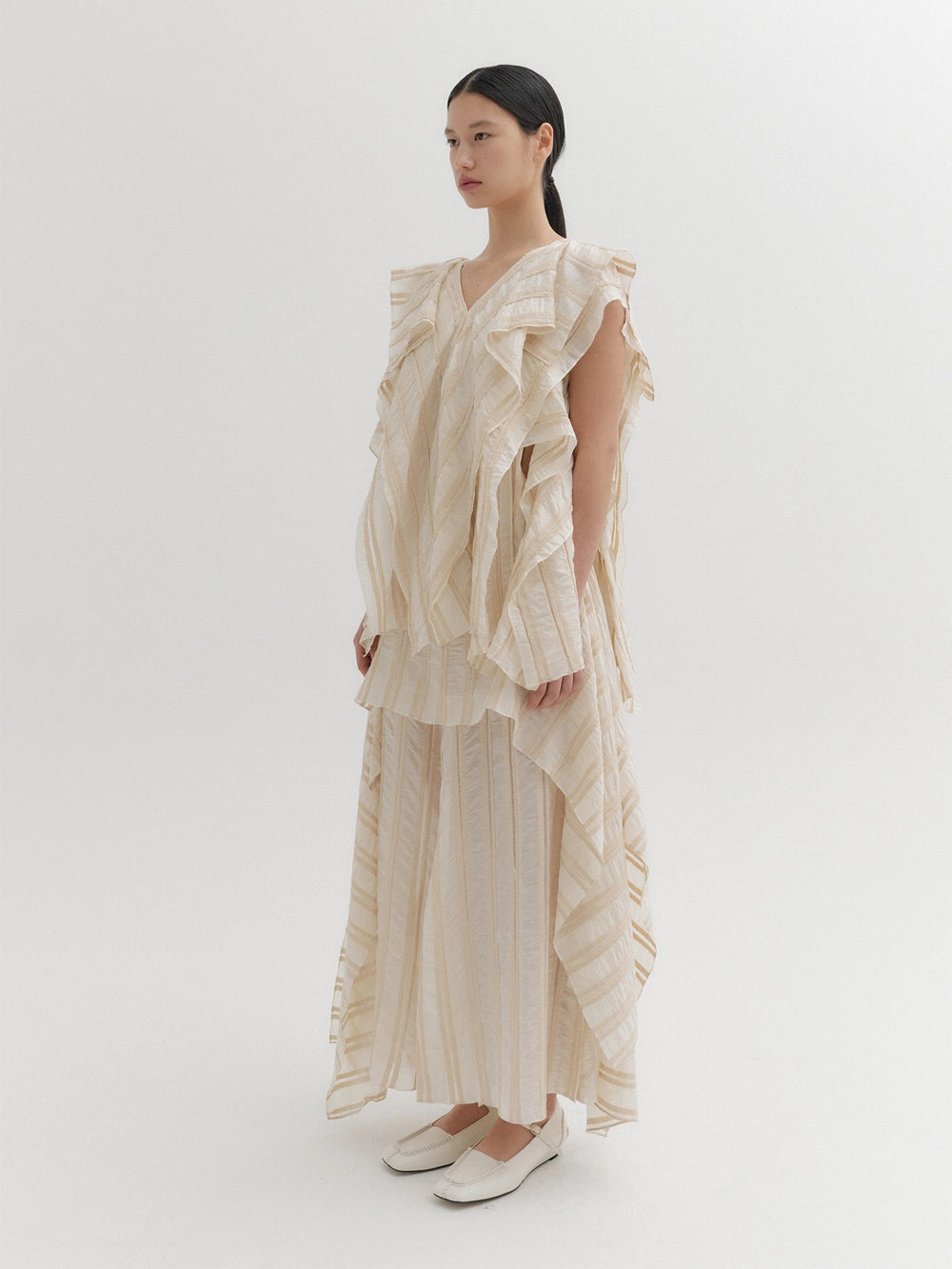 EENK Drape Wide Collar Top - Beige