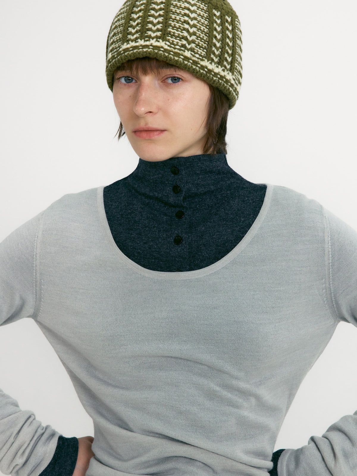 Low Classic Jacquard Knit Beanie Khaki