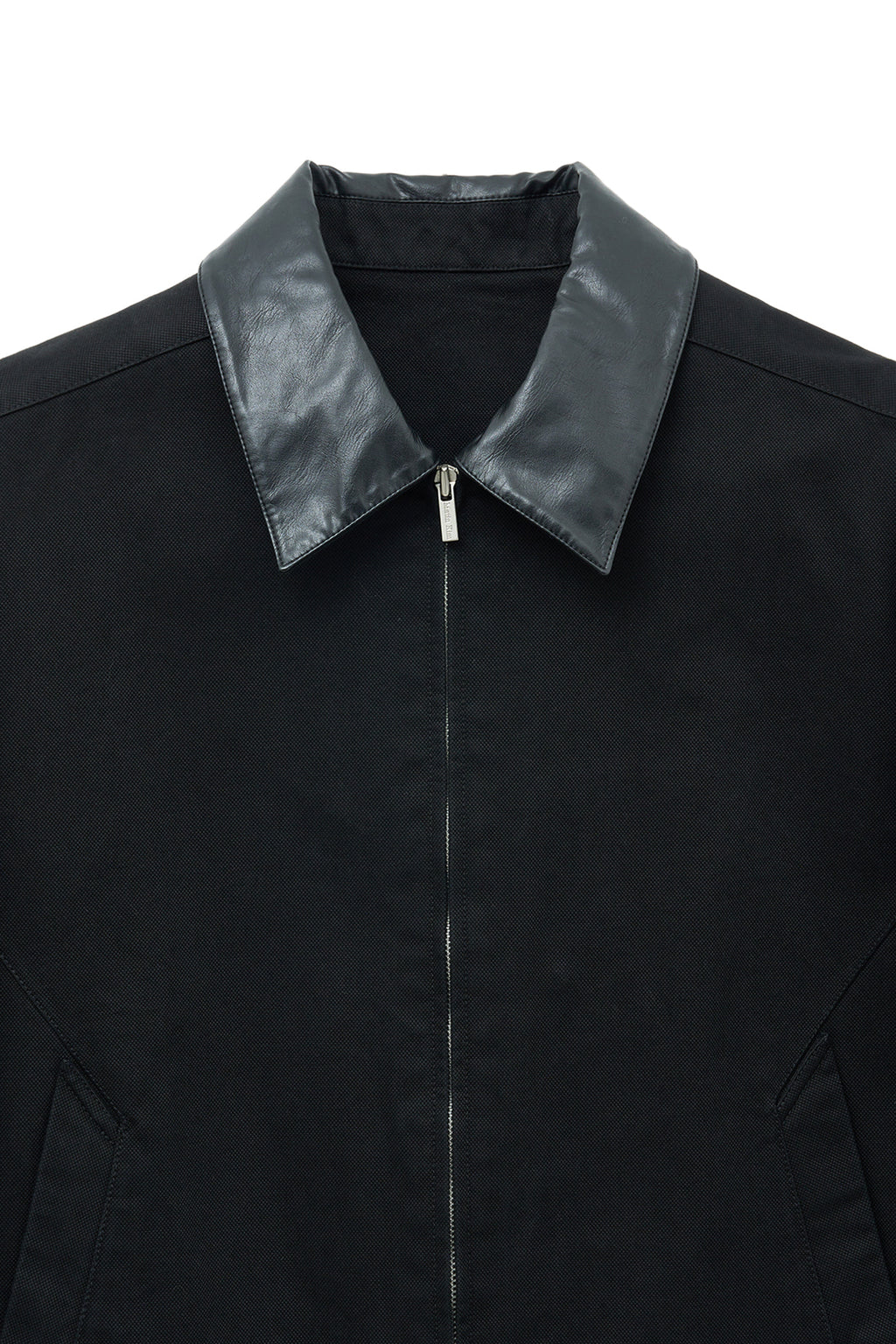 [matinkim] LEATHER COLLAR POINT WORK JACKET FOR MEN IN BLACK