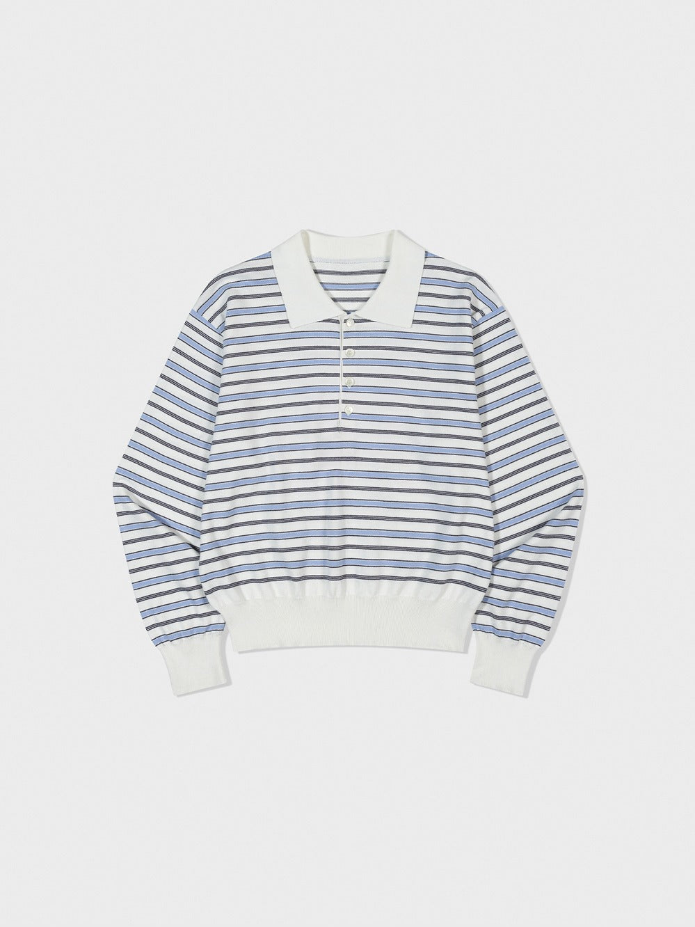 Low Classic Striped Open Collar Sweater Ivory Stripe