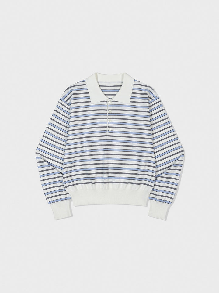 Low Classic Striped Open Collar Sweater Ivory Stripe - Low Classic