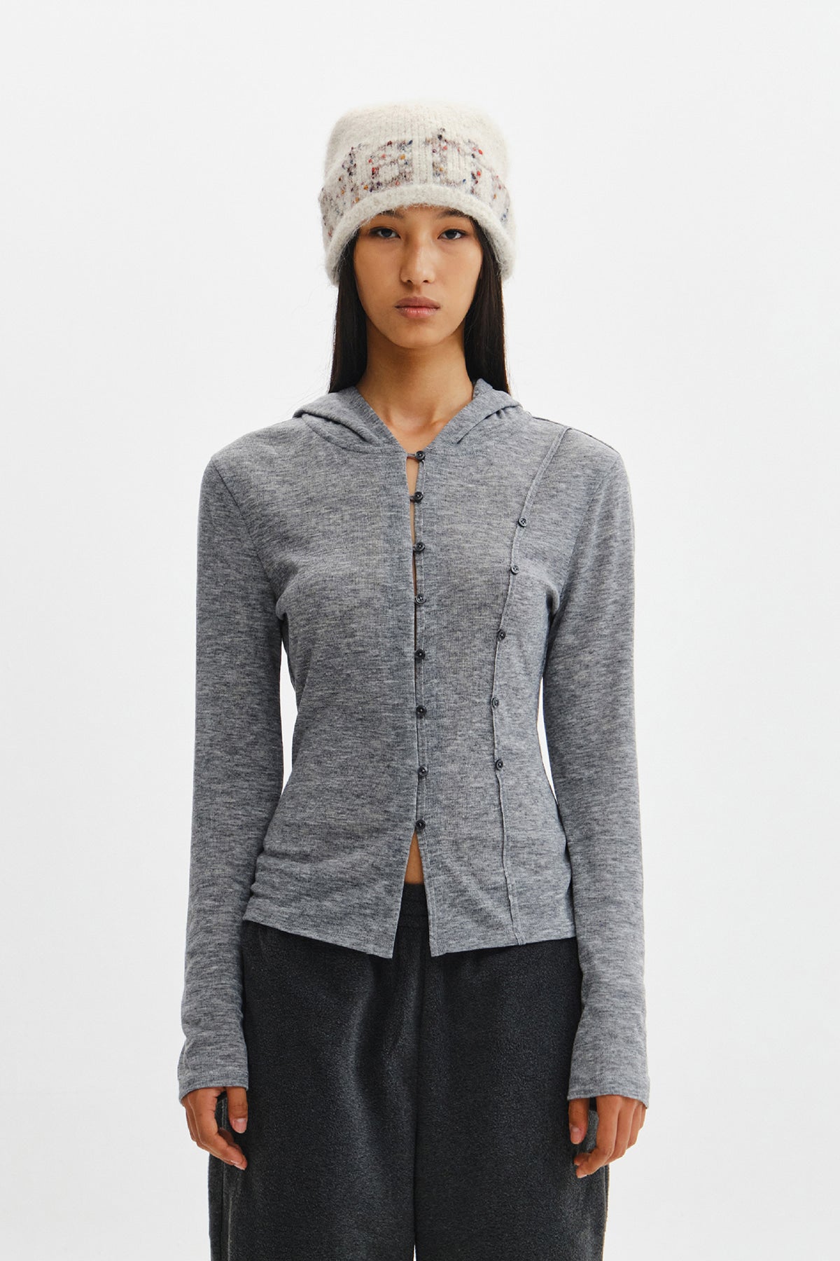 Matinkim Double Layer Button Hood Top IN Grey