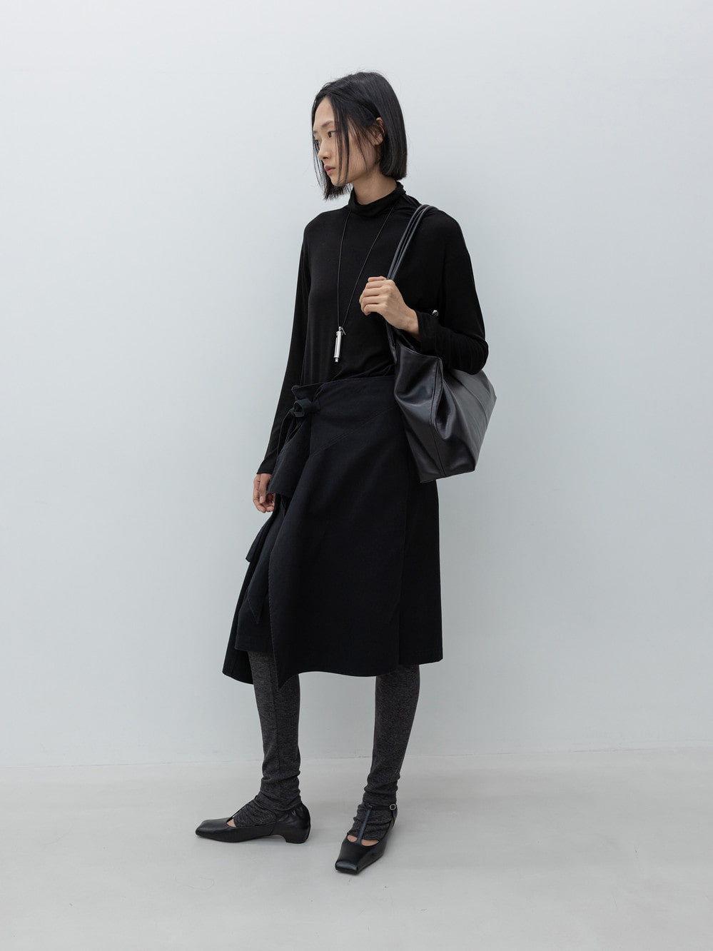 Low Classic Draped Wrap Cotton Skirts Black