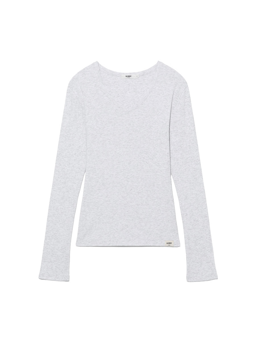 GLOWNY G Classic V-Neck Rib Long Sleeve (Melange Gray)