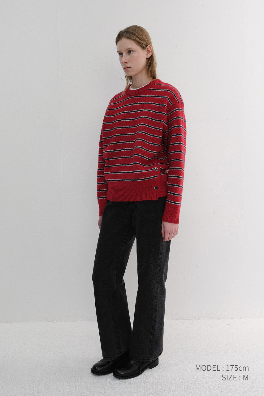 Dunst Unisex Striped Chunky Sweater Red