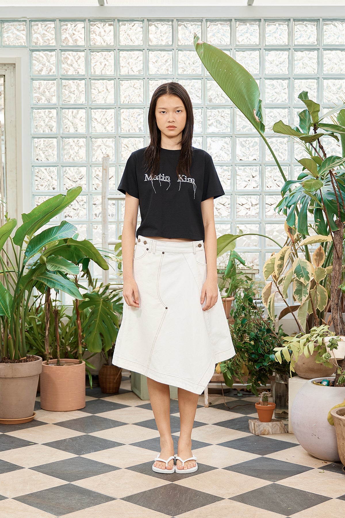 Matinkim Logo Thread Point Crop Top IN Black