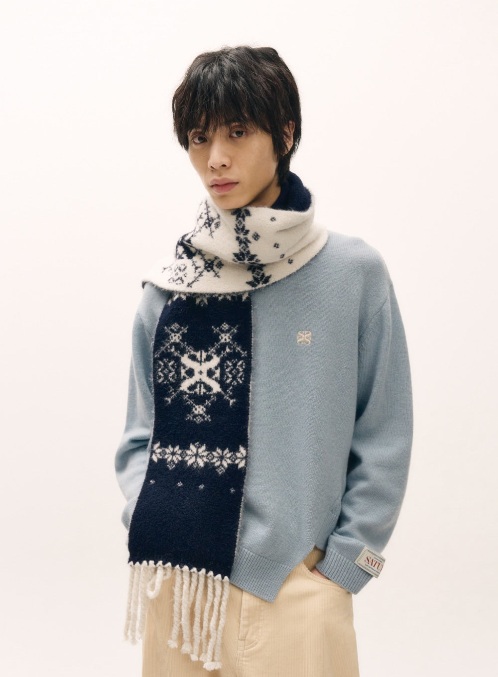 [satur] Nordic Intarsia Knit Muffler - Ivory