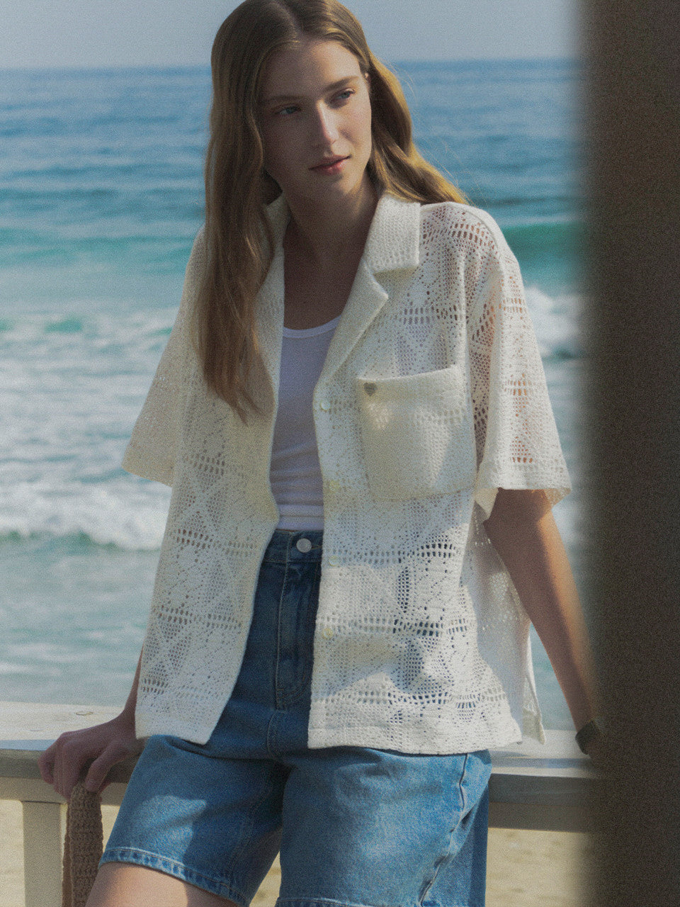 Tillidie Collar basic cotton shirt Ivory