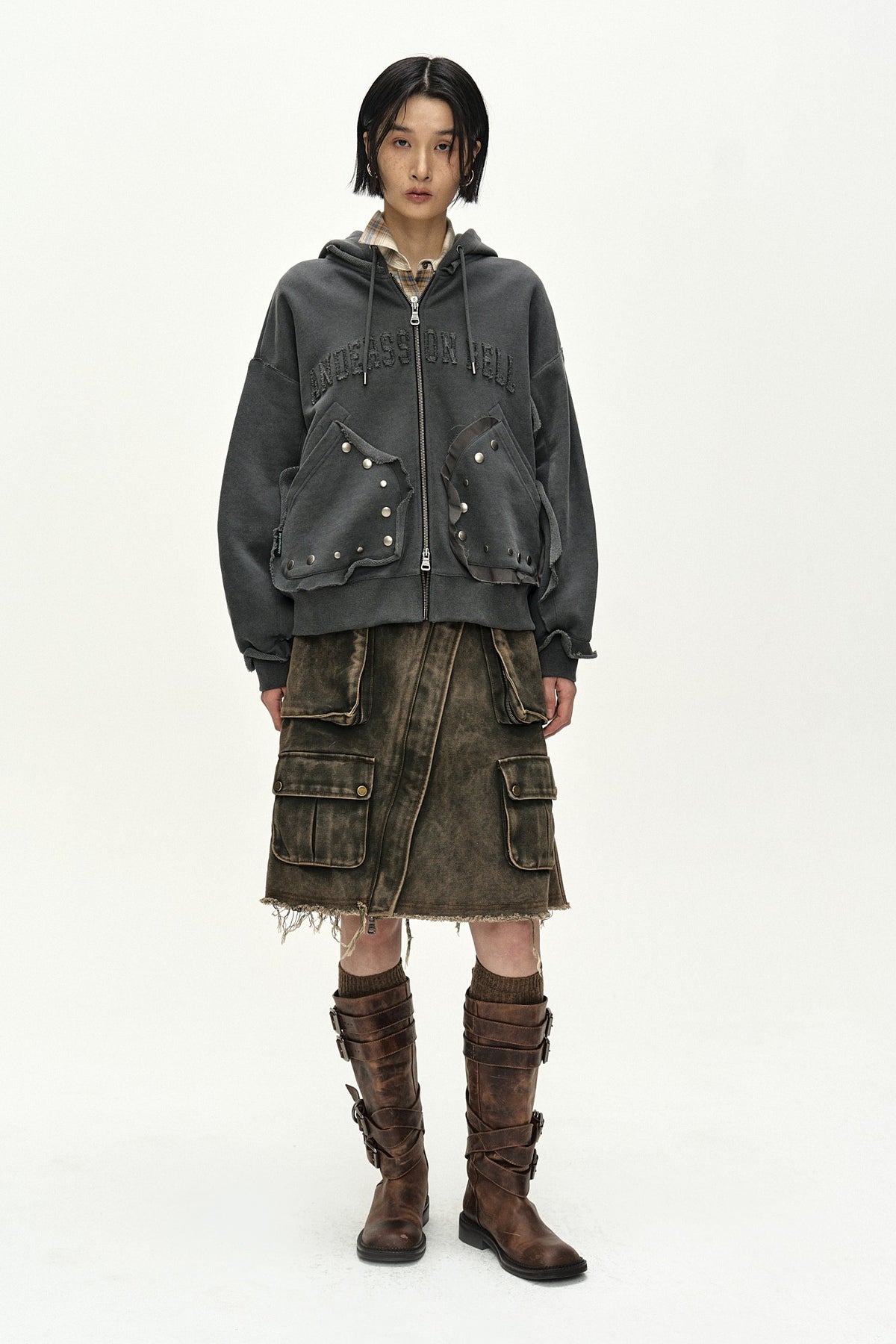 Andersson Bell Raw-Cut Studded Zip-UP Hoodie