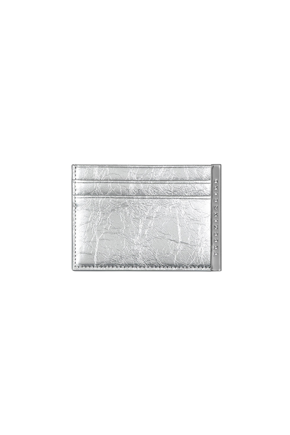 Treemingbird Slim Metal Bar Cowhide Leather Card Wallet Silver