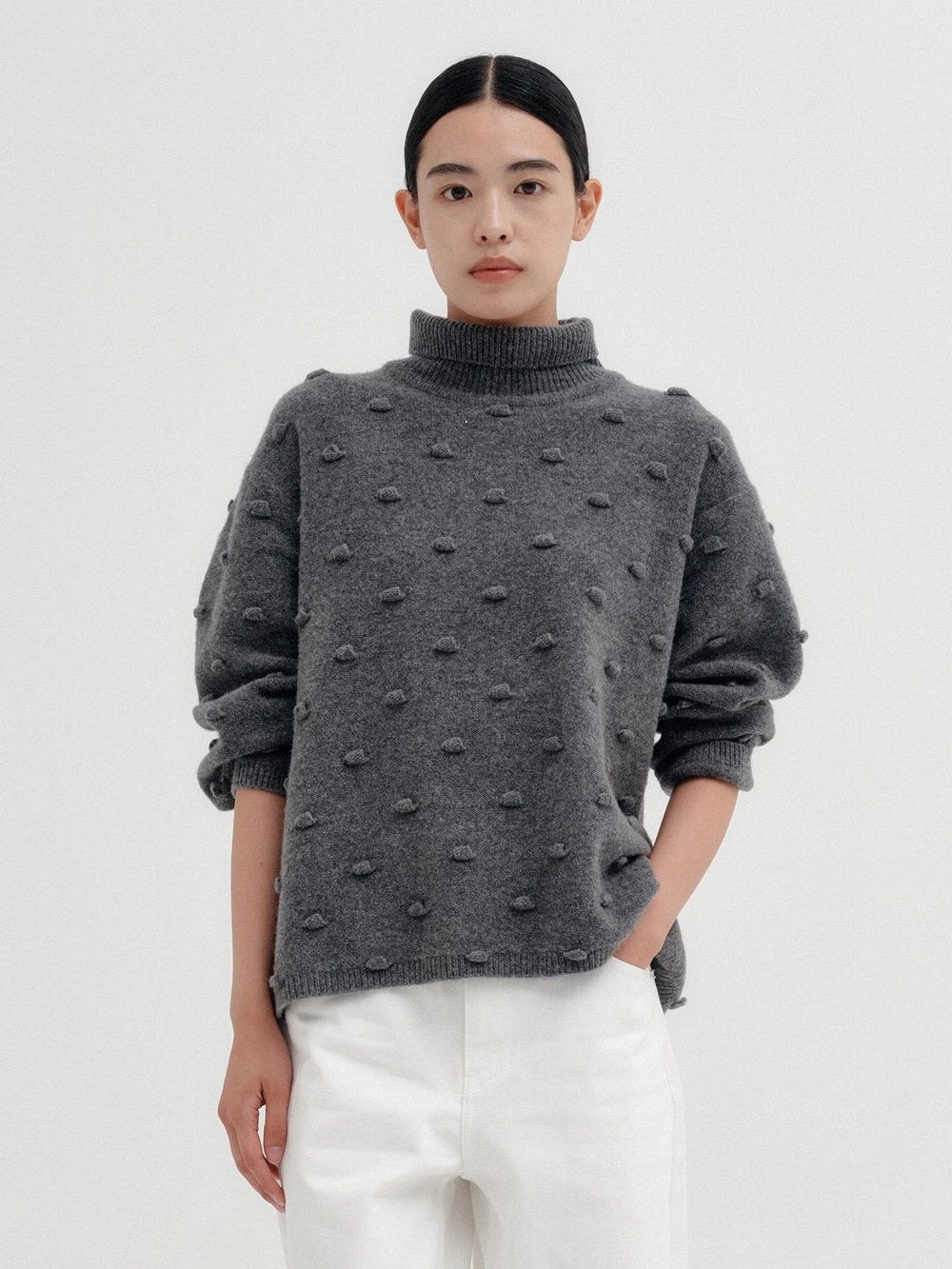 EENK Bubble Knitwear High-Neck Top - Gray