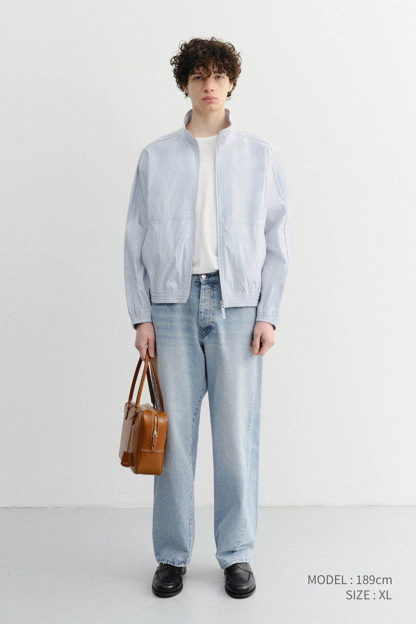 Dunst Unisex Summer Harrington Jacket Soft Blue Stripe