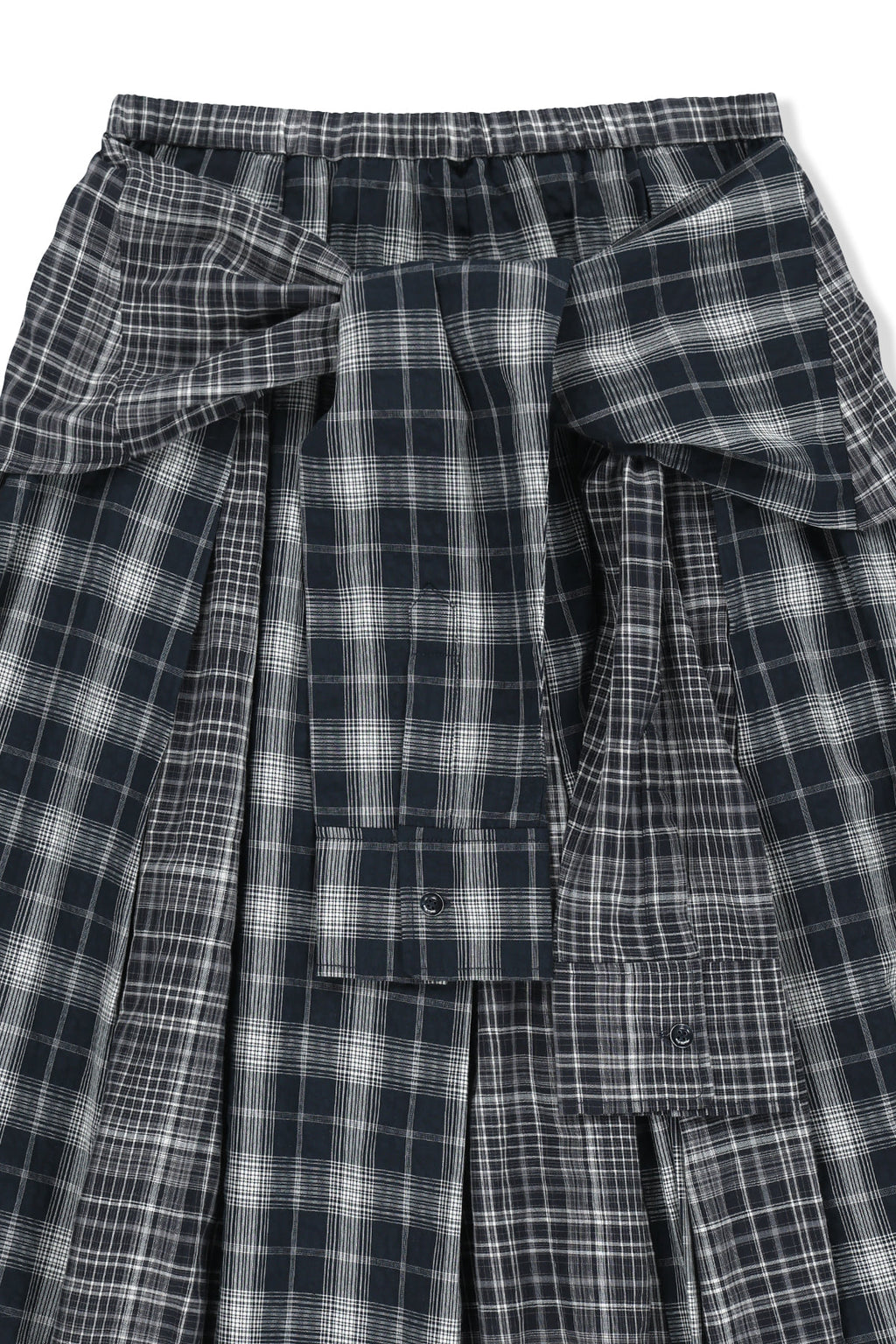 Matinkim Mixed Check Sleeve Tie Flare Skirt IN Navy
