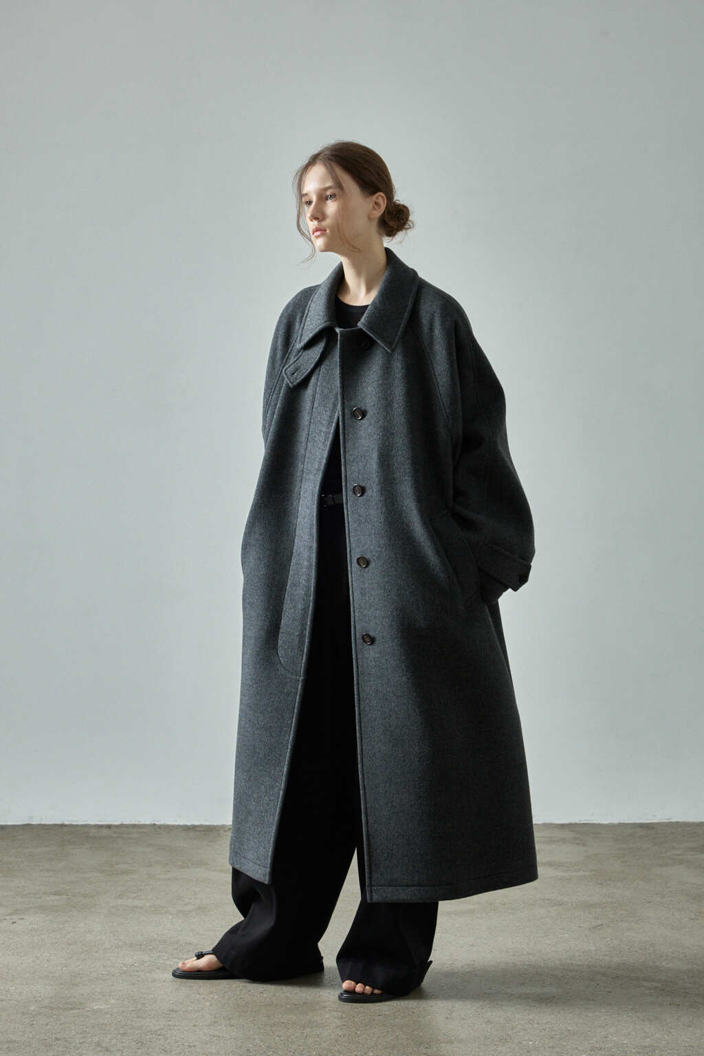 Facade Pattern Oversized Cashmere Balmacaan Coat charcoal