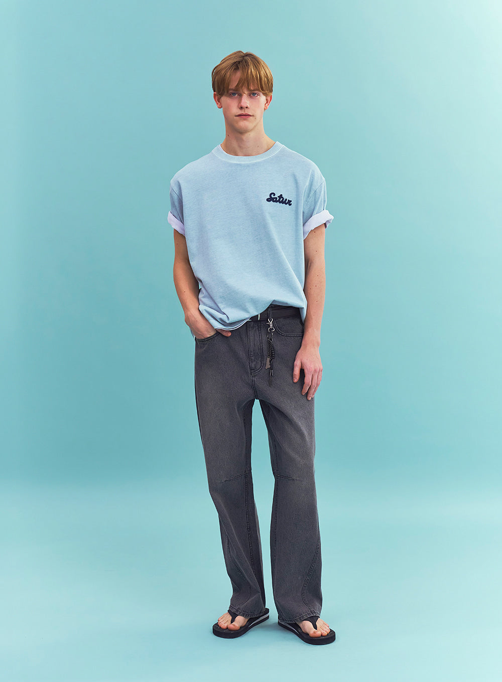 Satur Round Color Denim Pants - Gray