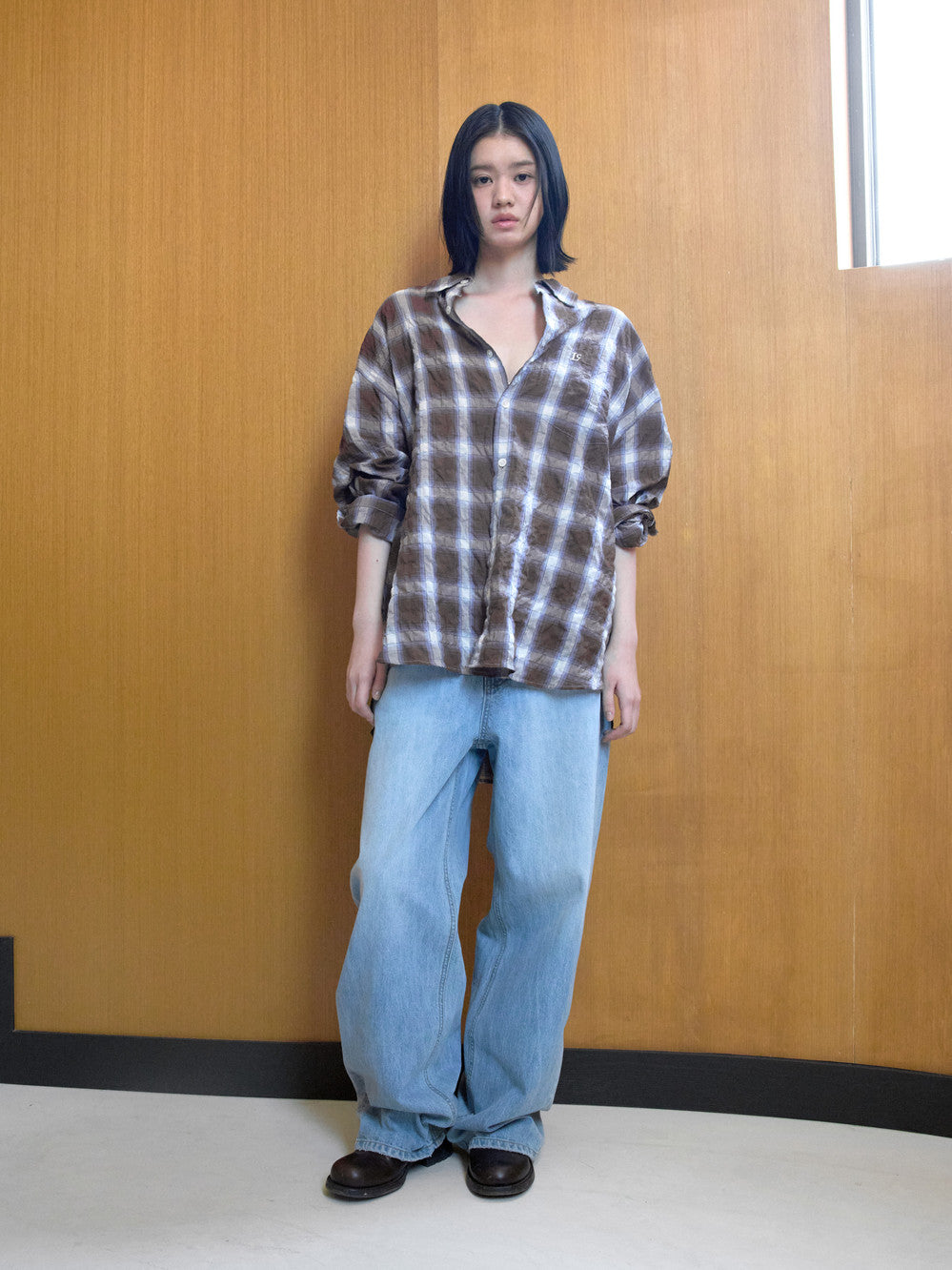 Low Classic Oversized Lc Sheer Checked Shirt Brown