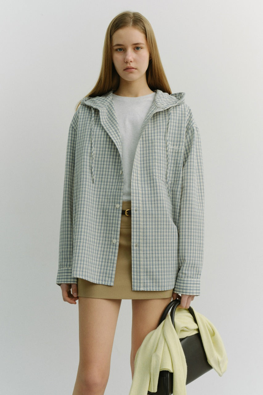 Dunst Unisex Classic Hooded Shirt Cream Check
