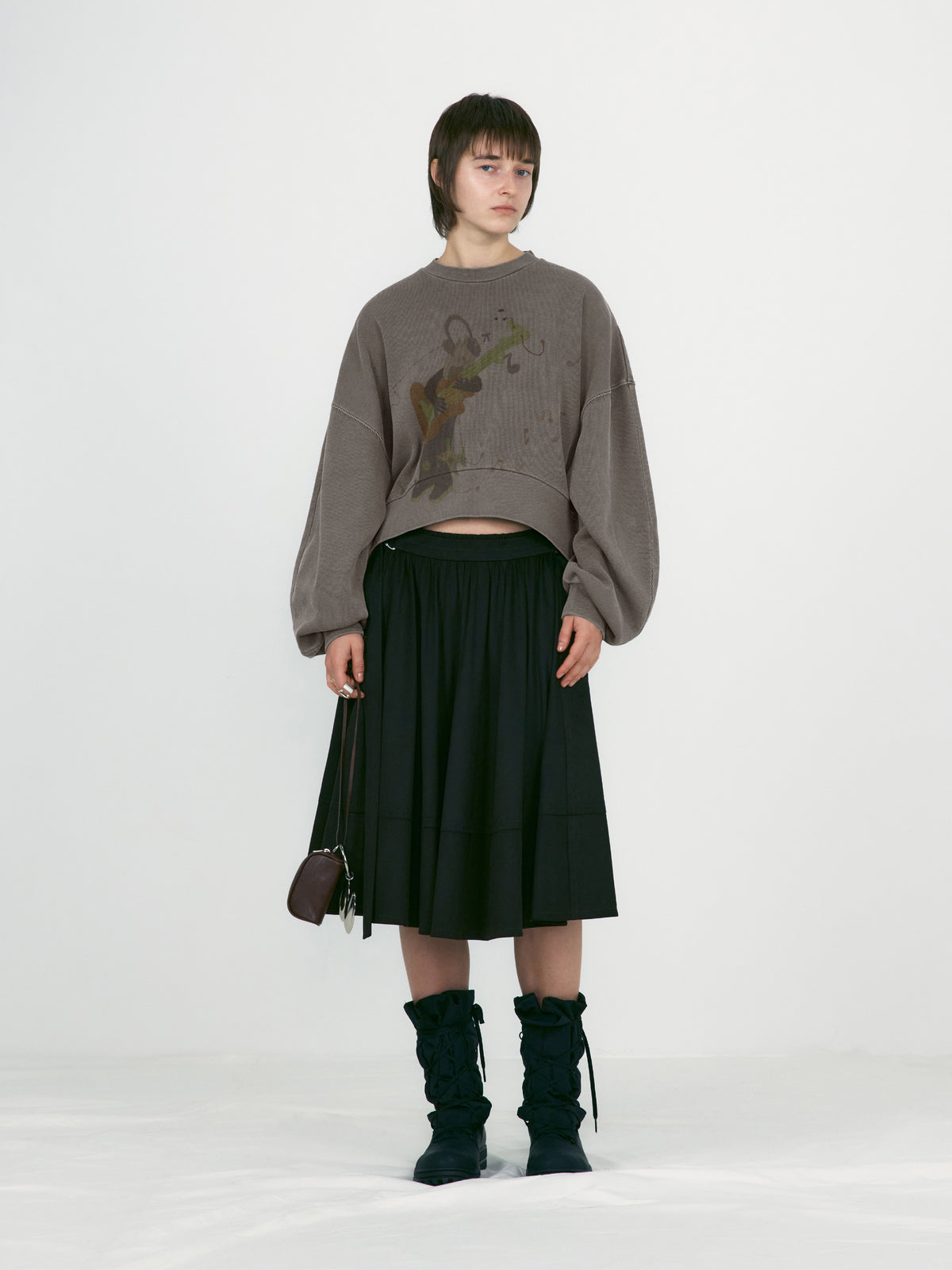 Low Classic Washed Rockstar Cat Sweatshirt Charcoal Brown