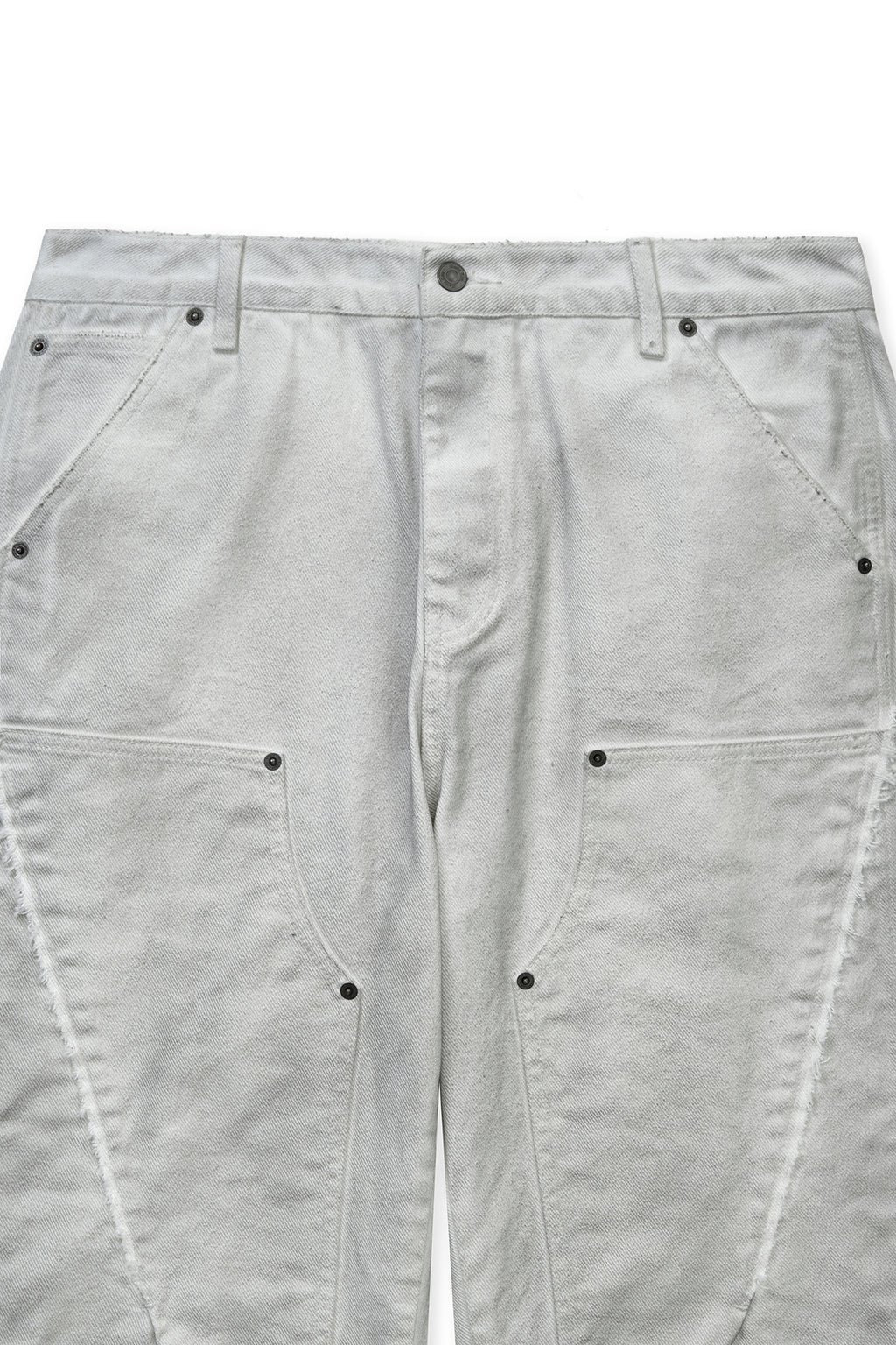 Matinkim Vintage Washed Double Knee Denim Pants For Men IN White