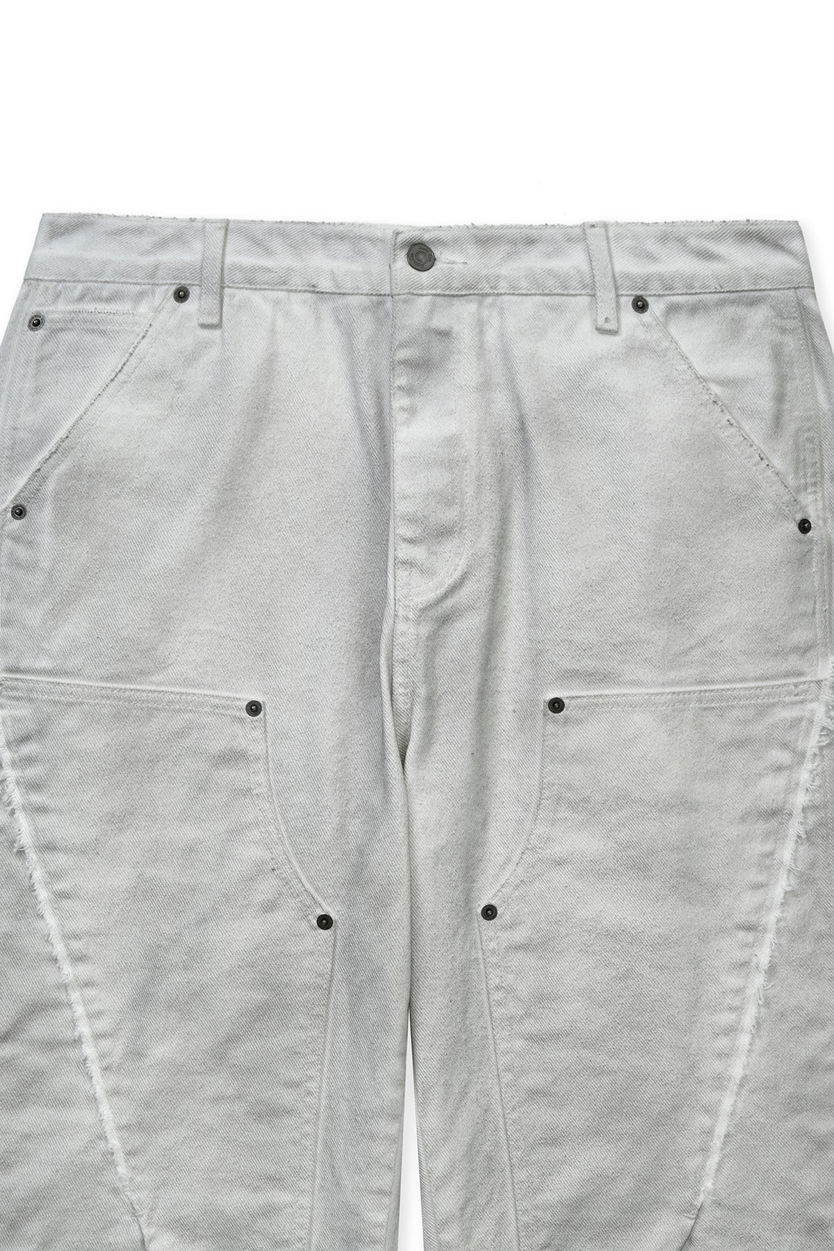 Matinkim Vintage Washed Double Knee Denim Pants For Men IN White