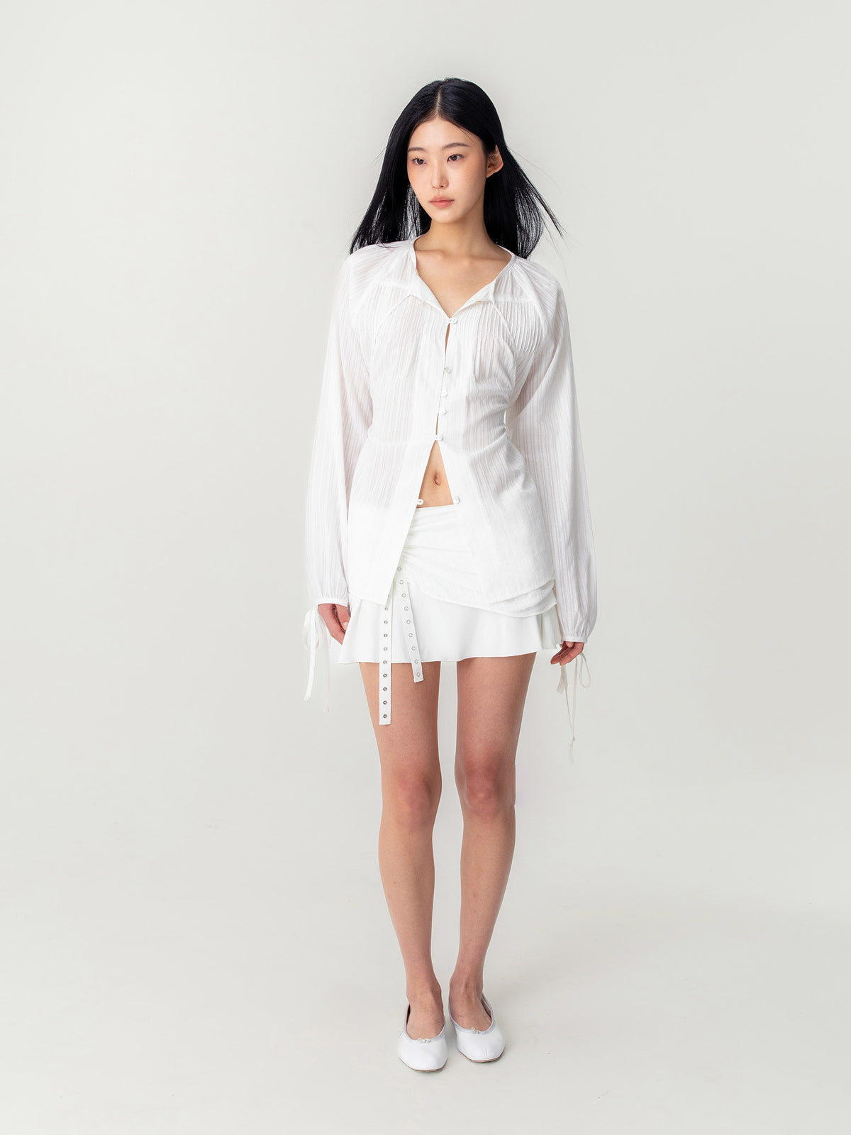 GLOWNY Misty Sheer Mini Skirt (White)