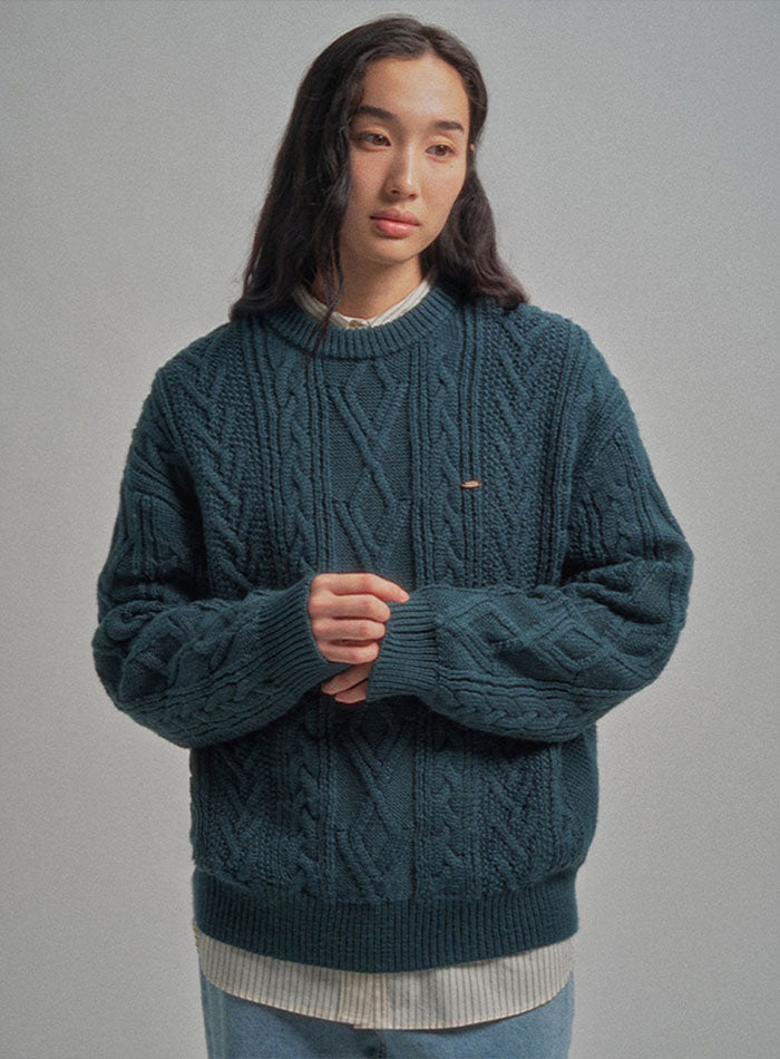 Mango Maniplease Doll Cable Knit Deep Green