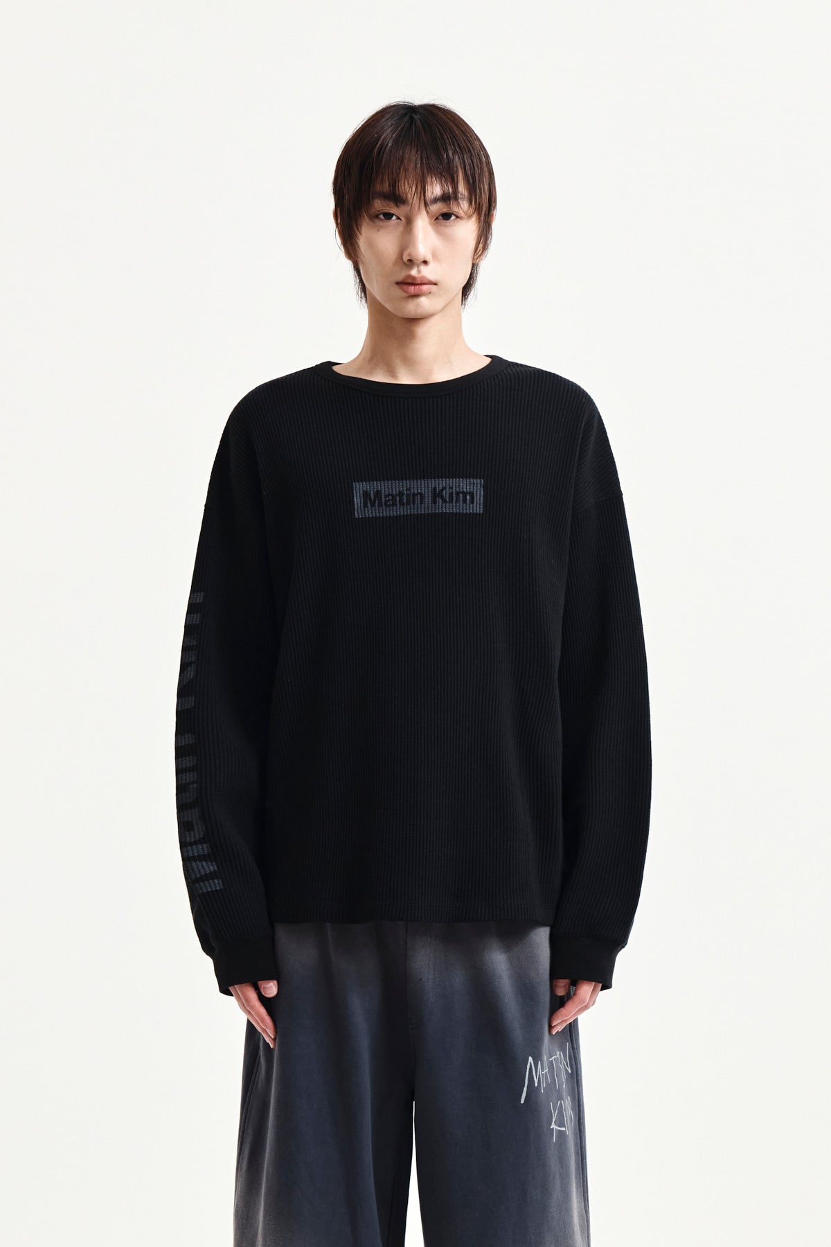 Matinkim Sleeve Logo Waffle Top For Men IN Black