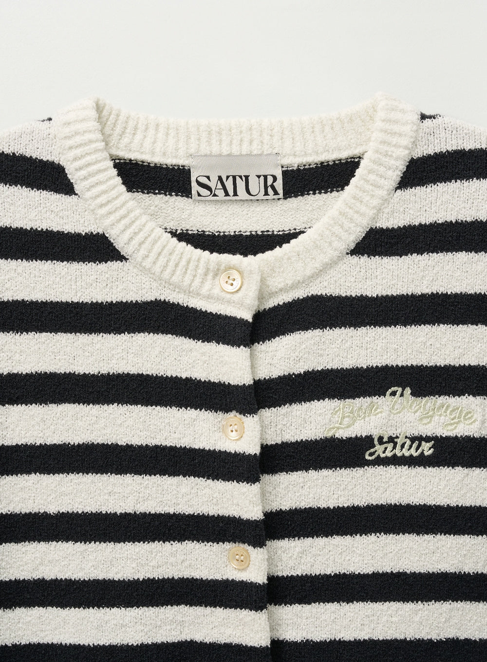 [satur] (W) Bon Voyage Stripe Half Knit Cardigan - Cream