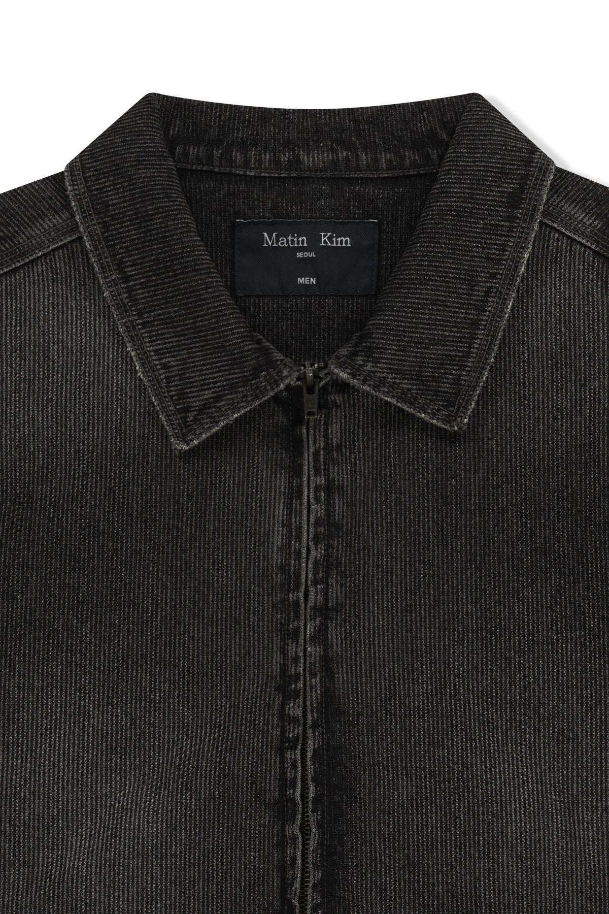 Matinkim Washed Rib Denim Zip UP Jumper For Men IN Dark Grey