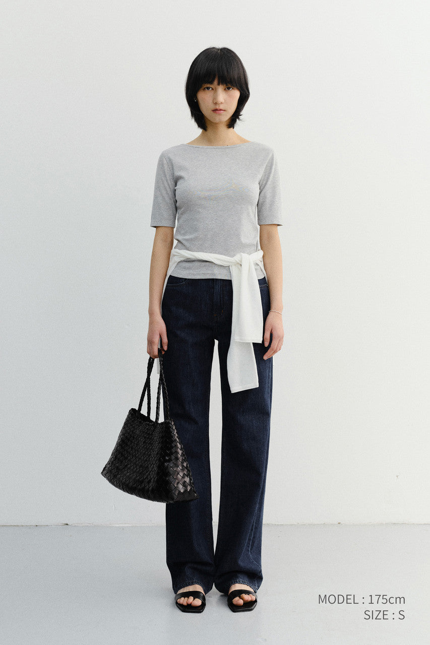 Dunst Essential Boat Neck T-Shirt Melange Grey