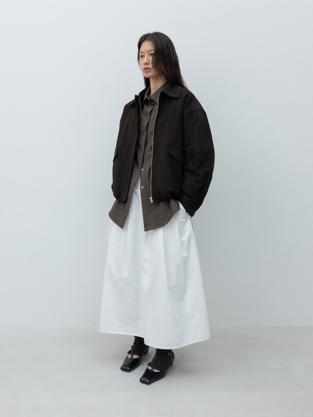 Low Classic Tucked Maxi Cotton Skirt White