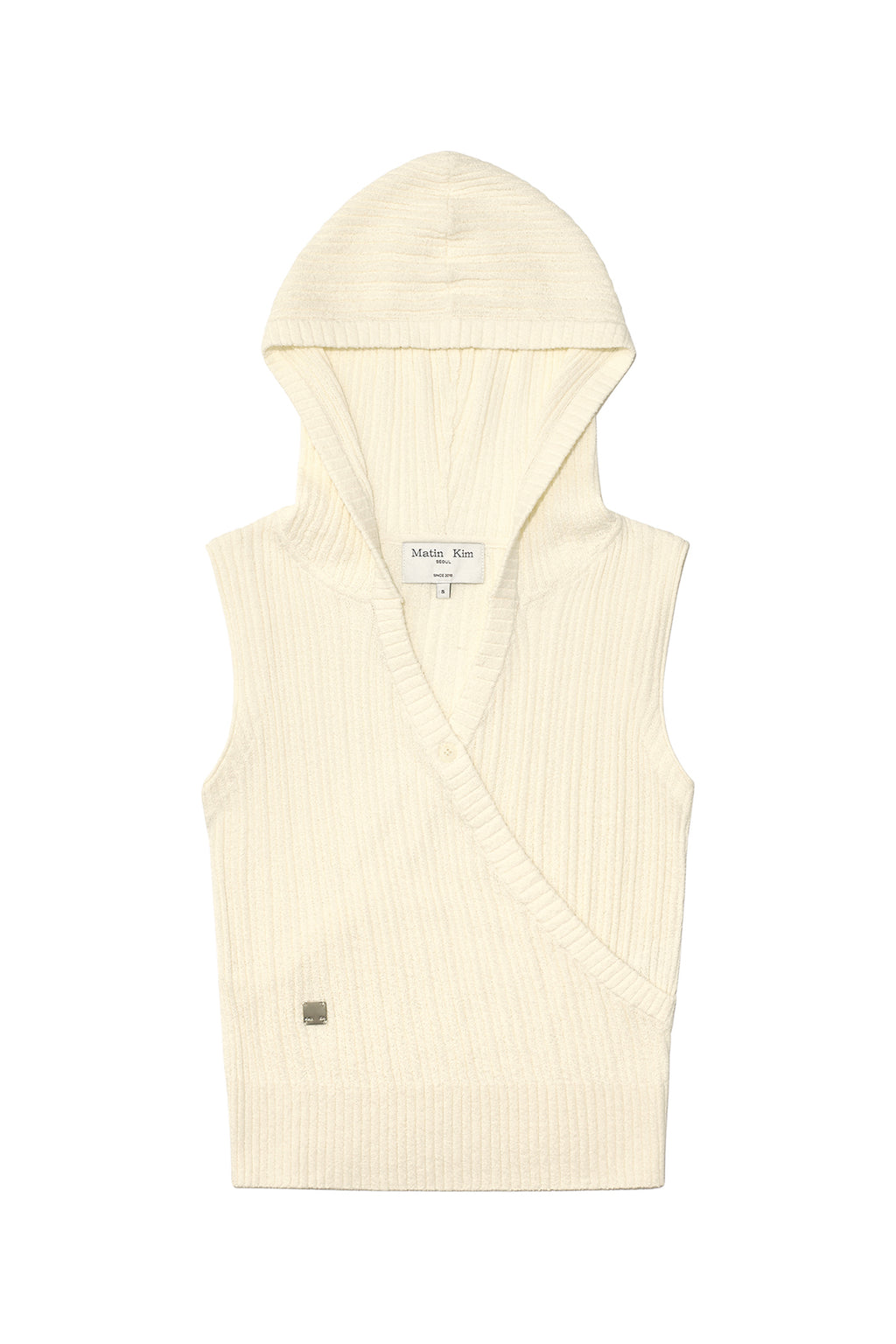 [matinkim] Wrap Sleeveless Knit Hoody Top IN Ivory