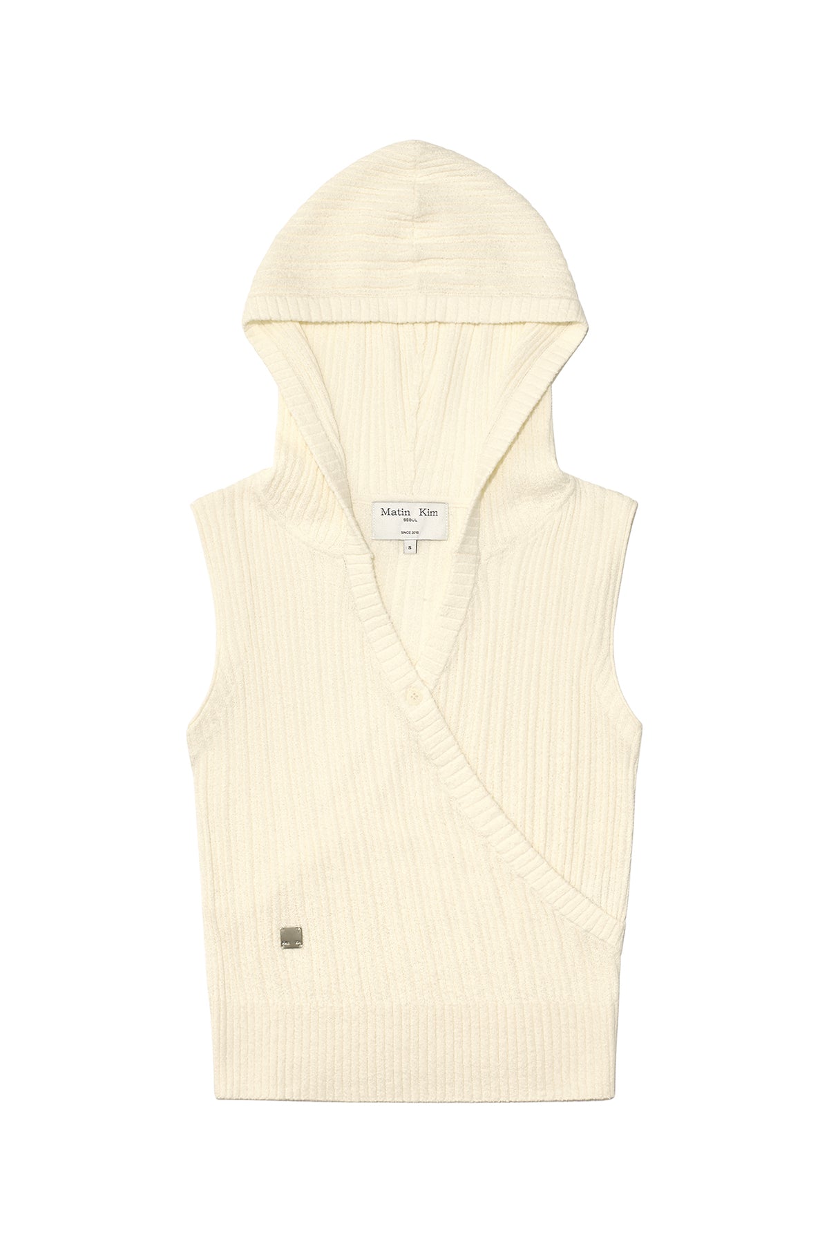 [matinkim] Wrap Sleeveless Knit Hoody Top IN Ivory