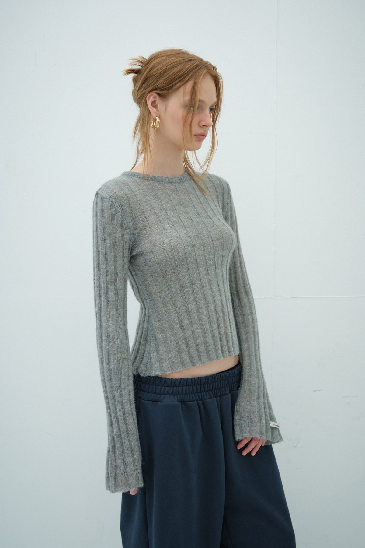 Overdueflair Kid Mohair Flared Sleeve Knit Grey
